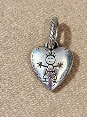 Brighton Happy Boy charm Silver heart Engraved stick boy figure Retired